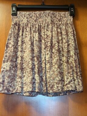 Frenchi Smocked Waist Mini Skirt in Taupe and Cream Print